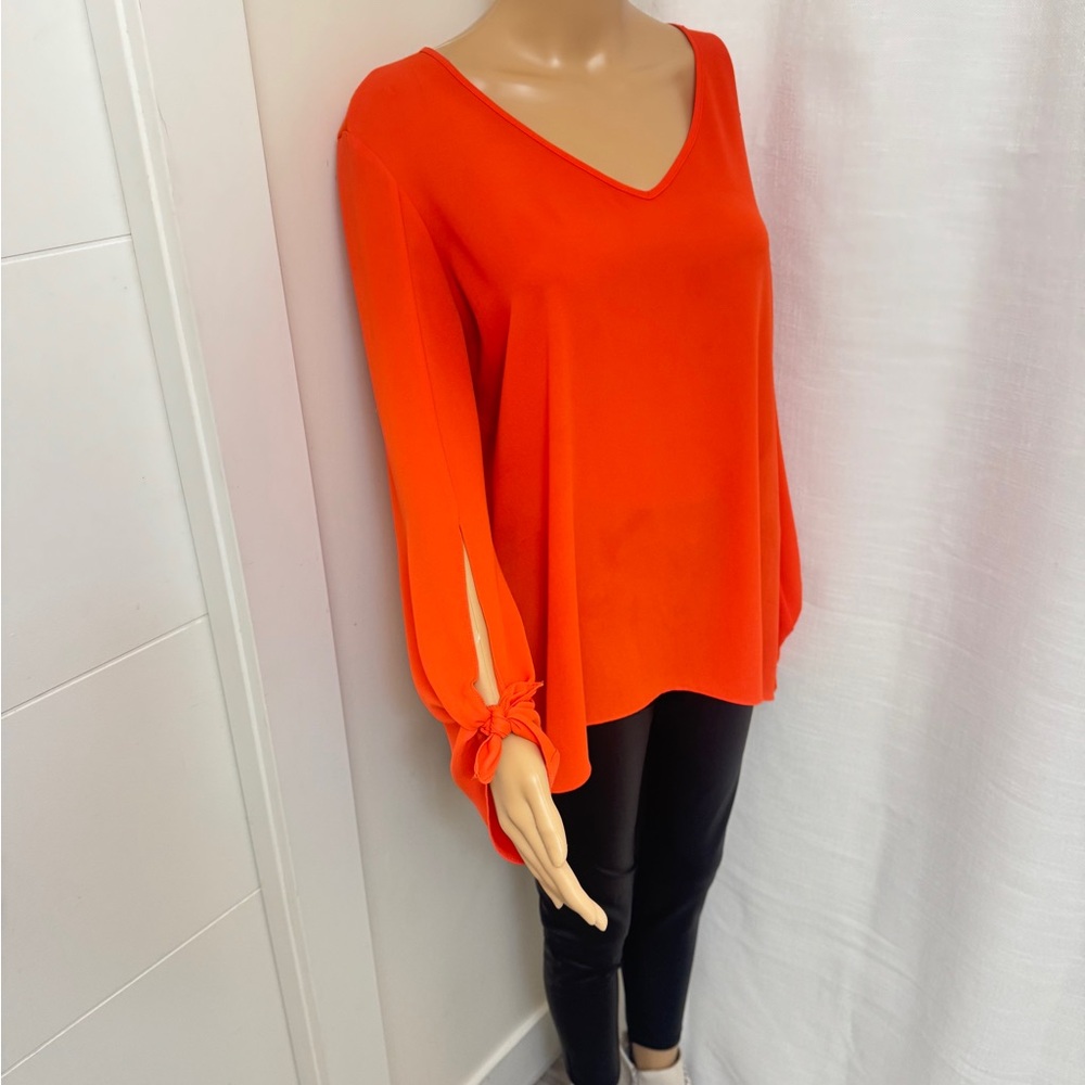 22” ptp Lola & Sophie Bright Orange V-Neck Blouse